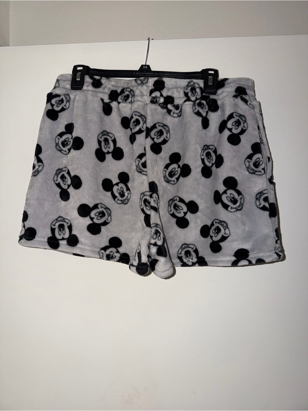 Plush Disney Mickey Mouse Print Lounge Shorts - Gray & Black